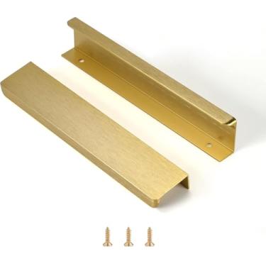 Imagem de Satanga Puxador de aba de dedo de borda para armários de cozinha puxadores de gaveta oculta de alumínio para montagem traseira plana para casa, pacote com 30, latão escovado moderno, orifício central