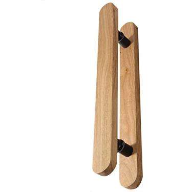 Imagem de Puxador de porta de vidro madeira maciça, barra de maçaneta de celeiro deslizante de dois lados rústica para sala de sauna, conjunto de maçanetas de porta interior exterior (cor: preto, tamanho: 120