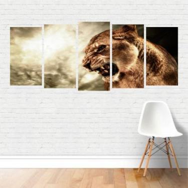 Imagem de Quadro Animais Leoa Felino Selvagem Rugido Lioness em Canvas - Plinpli
