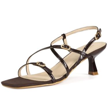 Imagem de Allegra K Sandália feminina de salto gatinho com fivela mental e tiras, Chocolate, 40