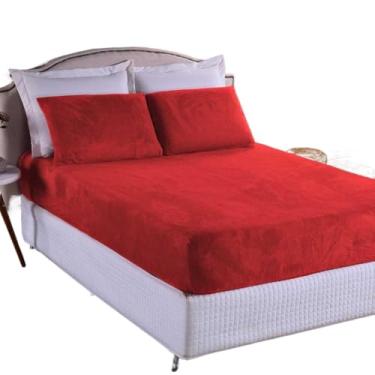 Imagem de Jogo de Cama Lençol Plush Com Elástico Toque Aveludado Cama Solteiro Casal Queen King(vermelho)