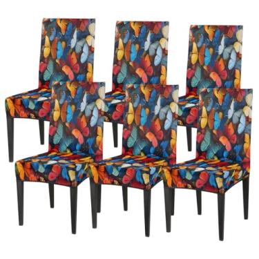 Imagem de Conjunto de 6 capas elásticas para cadeira de sala de jantar, pintura de borboleta, retrô, lavável, para cozinha, casa, hotel, banquete, festa de casamento, cerimônia