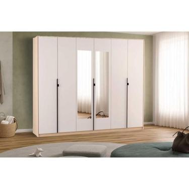 Imagem de Guarda Roupa Casal 6 Portas (2 C/ Espelho) E 4 Gavetas Ph 1807 Carvalho Nature/off White - Herval