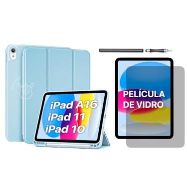 Imagem de Capa para iPad (A16) 11ª Geração 11" 2025 / iPad 10ª Geração 10,9" 2022 – Case Suporte Apple Pencil e USB-C Pencil, Auto Wake/Sleep, Capa Magnética (Azul-claro, Capa + Película + Caneta)