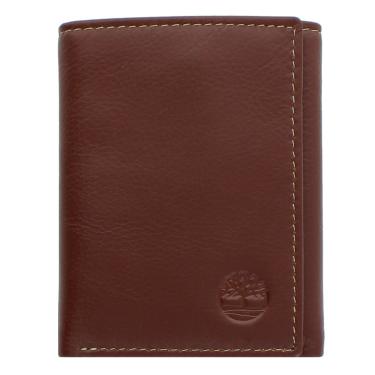 Imagem de Carteira masculina Timberland de couro dobrável com porta-documento, Cognac, tamanho único