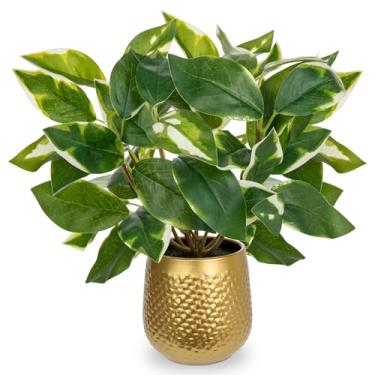 Imagem de Oairse Plantas artificiais pequenas plantas falsas em vasos Faux Pothos N' Joy Plantas de interior falsas com vasos dourados para banheiro, sala de estar, escritório, prateleiras