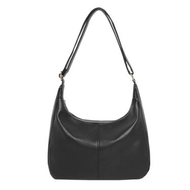 Imagem de Bolsa feminina de couro vegano, bolsa de ombro dobrável, bolsa transversal, Preto, Large, Clássico retrô
