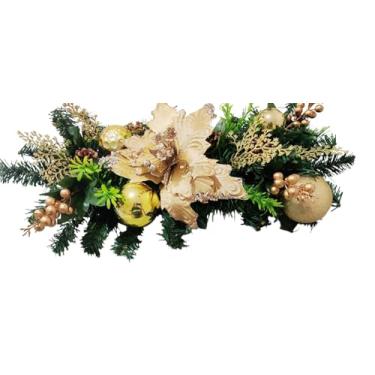Imagem de Centro de Mesa Natalino Luxo com Flores Douradas, Bolas Decorativas, Pinhas e Uvas, 65cm, Decoração de Natal