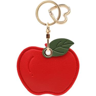 Imagem de MC Fashion Capa para chaveiro de couro PU compatível com AirTag, chaveiro com tema de folhas e frutas (maçã vermelha)