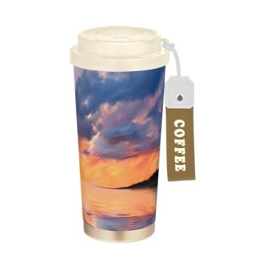 Imagem de SEHANY Caneca de viagem Sea Lighthouse Scenery 482 g Copos de café reutilizáveis revestidos de cerâmica com tampa à prova de vazamento, parede dupla, isolamento a vácuo, copo de café de aço inoxidável