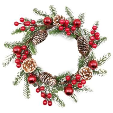 Imagem de Guirlanda Natalina Decorativa com Pinhas, Bolas e Bagas Vermelhas, Ramos Verdes, 27cm, para Decoração de Natal e Festas