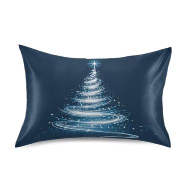 Imagem de Blueangle Fronha de cetim de árvore de Natal branca brilhante para cabelo e pele, fronha de seda, tamanho padrão (50,8 x 66 cm) - Capas de travesseiro de cetim refrescantes com fecho de envelope (202)