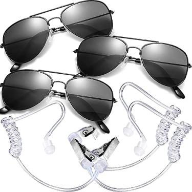 Imagem de Anel de segurança: conjunto de óculos de sol para cosplay com anel + fone de ouvido secreto de brinquedo, fantasia masculina de espião preta