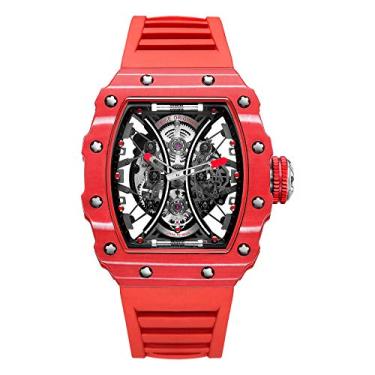 Imagem de FEICE Relógio masculino automático esqueleto à prova d'água cristal safira movimento japonês relógio de pulso masculino anti-choque relógio executivo FM602 vermelho