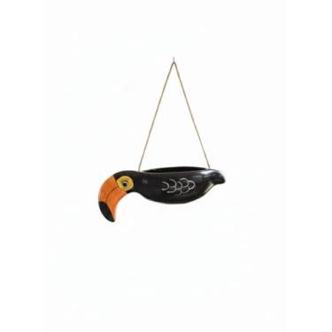 Imagem de Cachepô Decorativo Tucano Suspenso com Corda, Preto e Laranja, para Plantas Pendentes