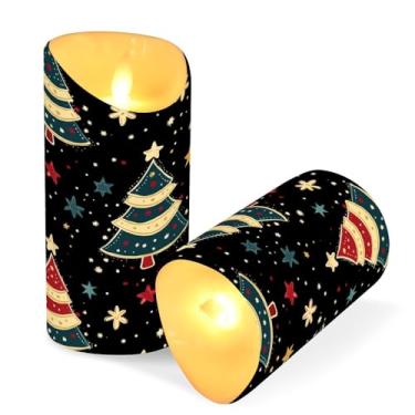Imagem de Blueangle Pacote com 2 velas sem chamas de árvores de Natal com controle remoto e temporizador, velas LED cintilantes (7,6 cm x 9,9 cm) para decoração de casa, casamento, acampamento (197)