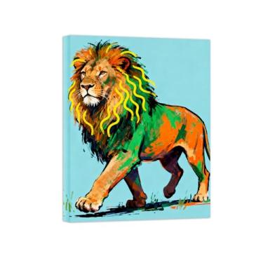 Imagem de Animais Pintura Arte Parede - Leão Ambulante No.2 - Impressões em tela - Moderno Colorida Pôster para decoração sala de estar 60x80cm Tela Embrulhada