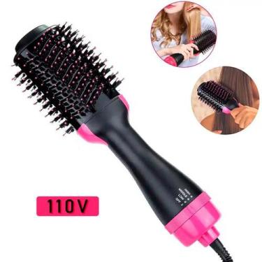 Imagem de Escova De Cabelo Alisadora Elétrica Rosa E Preto Excelente - RELET