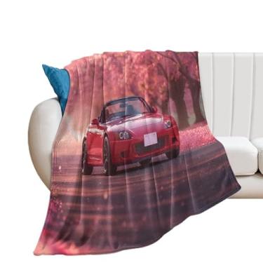 Imagem de HouLaiZhe Cobertor super macio flanela rosa JDM carro S2000 flor de cerejeira cobertores refrescantes leves para sofá-cama cadeira sofá carro viagem ao ar livre leve quente 127 x 152 cm