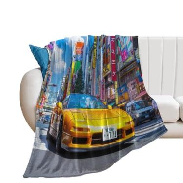 Imagem de HouLaiZhe Cobertor super macio de flanela amarelo JDM NSX esportivo leve cobertor refrescante para sofá-cama cadeira sofá carro viagem ao ar livre leve quente 152 x 203 cm