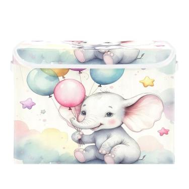 Imagem de CEBUGI Caixotes de armazenamento com tampas, caixa de armazenamento de tecido dobrável, organizador de cubo de elefante fofo para prateleiras de armário de casa e quarto 40 x 30 x 30 cm
