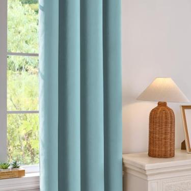 Imagem de Slomebery Cortinas blecaute jacquard floral azul 153 cm comprimento 2 painéis, cortinas de janela pesadas de chenille jacquard, cortinas com isolamento térmico para escurecimento de ambiente para sala