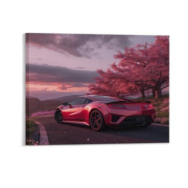 Imagem de HouLaiZhe Flores de cerejeira carro Nsx lindos pôsteres tela estética decoração de quarto pintura de parede impressões de sala de galeria decoração de parede para quarto sala de estar escritório 08 x