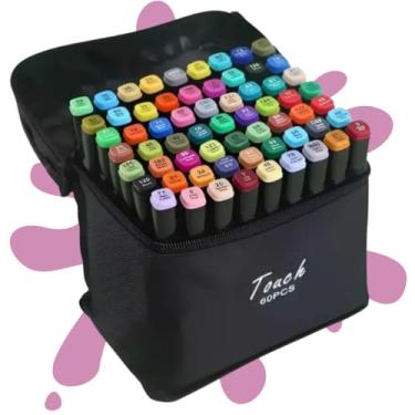 Imagem de Kit 60 Cores Marcador Touch Ponta Dupla Estojo Artística Desenho