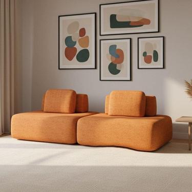 Imagem de Sofá 2 Lugares Orgânico Com Módulo Central E 1 Canto Berlim Bouclê Caramelo K01 - D`rossi
