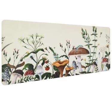 Imagem de Bloss Tapete de mesa de cogumelo planta, mouse pad grande para desktop, tapete de mesa floral de couro para teclado e mouse, protetor de mesa impermeável para computador portátil, tapete protetor de