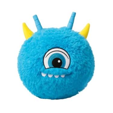 Imagem de Bola Saltitante de Pelúcia Azul, Monstro com Um Olho, Chifres Amarelos e Azuis, com Alças Plásticas, Brinquedo para Crianças