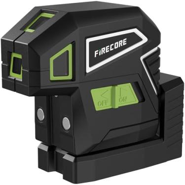 Imagem de Firecore Prumo a laser de 5 pontos, feixe verde autonivelante a laser com base magnética, alcance de 30 metros, 2 pilhas AA e bolsa de transporte incluídas - F501G