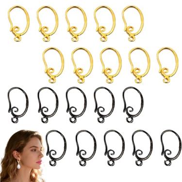 Imagem de 20 peças de ganchos de brinco banhados – 10 de ouro + 10 pretos, latão em forma de V com laço, para artesanato de joias com pingente DIY