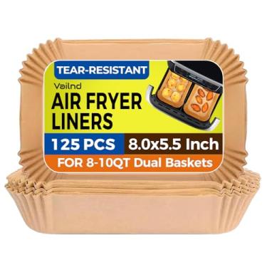 Imagem de vailnd Forros de papel Air Fryer descartáveis: 125 peças de papel de pergaminho retangular de 20,3 x 14 cm, folhas, forros antiaderentes de grau alimentício para cesta de fritadeira a ar retangular, à