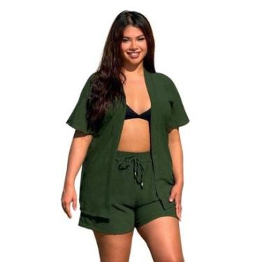 Imagem de CONJUNTO FEMININO KIMONO/CARDIGAN E SHORT PLUS SIZE-Feminino