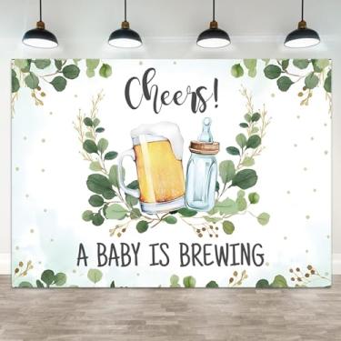 Imagem de ASDCXZ Pano de fundo de chá de bebê de 4,6 x 3 m A Baby is Brewing Garrafa de alimentação de cerveja verde folhas de eucalipto festa de aniversário recém-nascido decoração de gênero revelar cabine de