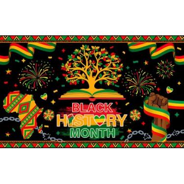 Imagem de Mocsicka Pano de fundo do mês da história negra pan-africana decoração de festa americana bandeira mês da história feriado nacional afro-americano para material de festa escolar (preto, 179,8 x 110 cm