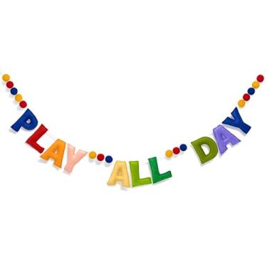 Imagem de Guirlanda de feltro com faixa Happy BIRTHDAY - Cor clássica retrô - Decoração de festa de aniversário infantil (brinque o dia todo (cor retrô))