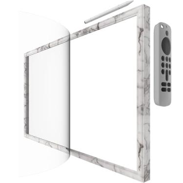 Imagem de Moldura de mármore branco com ímã para Echo Show 21, protetor de tela, caneta Stylus magnética, controle remoto magnético (mármore branco)