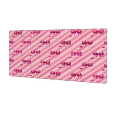 Imagem de Tapete de rato grande e bonito laço rosa à prova d'água tapete protetor de mesa estendido para computador base de borracha antiderrapante para escritório, computador, teclado, laptop e mesa de casa
