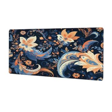 Imagem de Tapete de mouse grande com flores étnicas Paisley impermeável para computador estendido tapete protetor de mesa antiderrapante base de borracha para escritório, computador, teclado, laptop e mesa de