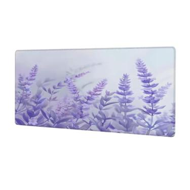 Imagem de Tapete de rato grande de flor roxa lavanda impermeável para computador tapete protetor de mesa com base de borracha antiderrapante para escritório, computador, teclado, laptop e mesa de casa, tapete