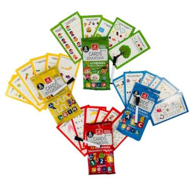 Imagem de Kit 24 Cards Educativos Escreva e Apague Multidisciplinar: Português, Matemática, Raciocínio Lógico, Ciências 16x9 cm