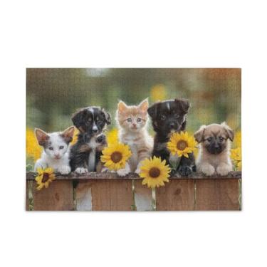 Imagem de Quebra-cabeça de 1000 peças, animais de estimação com flores, quebra-cabeça engraçado para adultos e crianças
