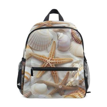 Imagem de Sea Shells Starfish Simple Modern Toddler Backpack with Whistle, 2 Bottle Pockets, Lightweight, Preschool Backpack 10x4x12 In, for Ages 3-8