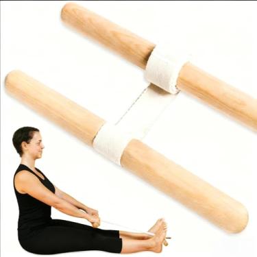 Imagem de Macador de tendão 6 em 1 premium – Ferramenta de alongamento de ioga de madeira de bétula e algodão orgânico para flexibilidade total do corpo – Equipamento portátil de alívio de pernas, tornozelos