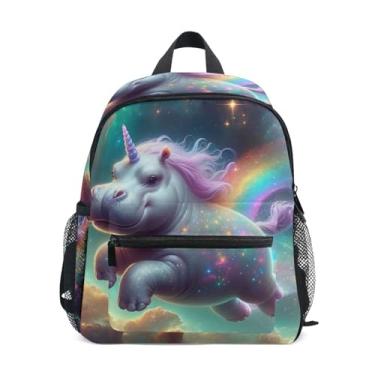 Imagem de GAIGEO Unicorn Hippo Fancy Space Toddler Backpack with Whistle, 2 Bottle Pockets, Lightweight, Kindergarten Backpack 10x4x12 In, for Ages 3-8