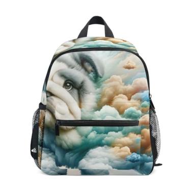 Imagem de GAIGEO Cute Bulldog Clouds Puppy Small Backpack for Kids, 10x4x12 In, Girl Toddler Backpack Includes Water Bottle Pockets, Whistle Clip for Safety