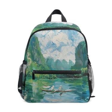 Imagem de GAIGEO Oil Painting Mountain Landscape Little Kid Backpack Girls School Backpack with Front Pocket, Safety Whistle for Ages 3-8