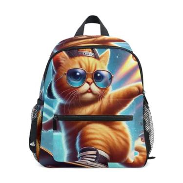 Imagem de GAIGEO Funny Kitten Cool Cat Small Backpack for Kids Kids School Backpack for Girls with Front Pocket, Safety Whistle for Ages 3-8